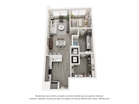 Floor plan for 1 bed, 1 bath, 811 sqft